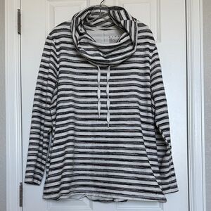 Livi Active Black and White Striped Cowl Neck Sweater, 3X